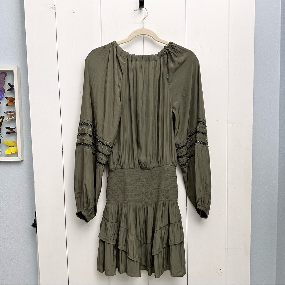Ramy Brook Ralphie Ruffle Mini Dress In Olive Green Size Small - Picture 6 of 9